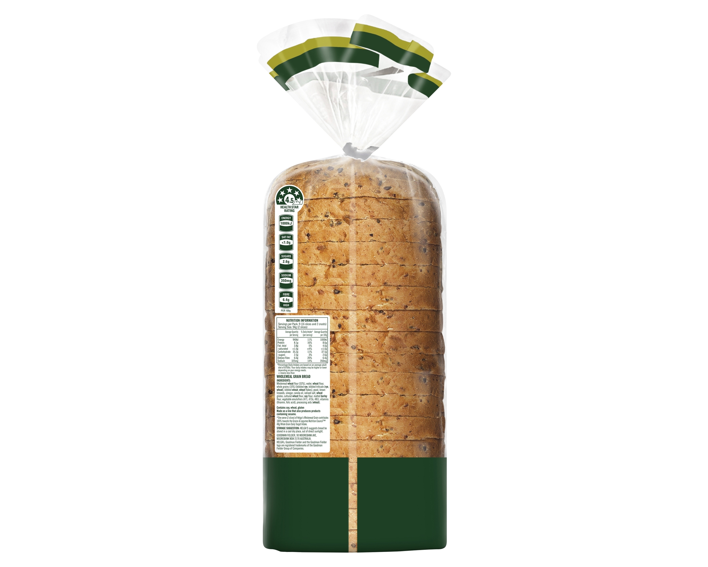 Helgas Loaf Wholemeal Grain 850 g