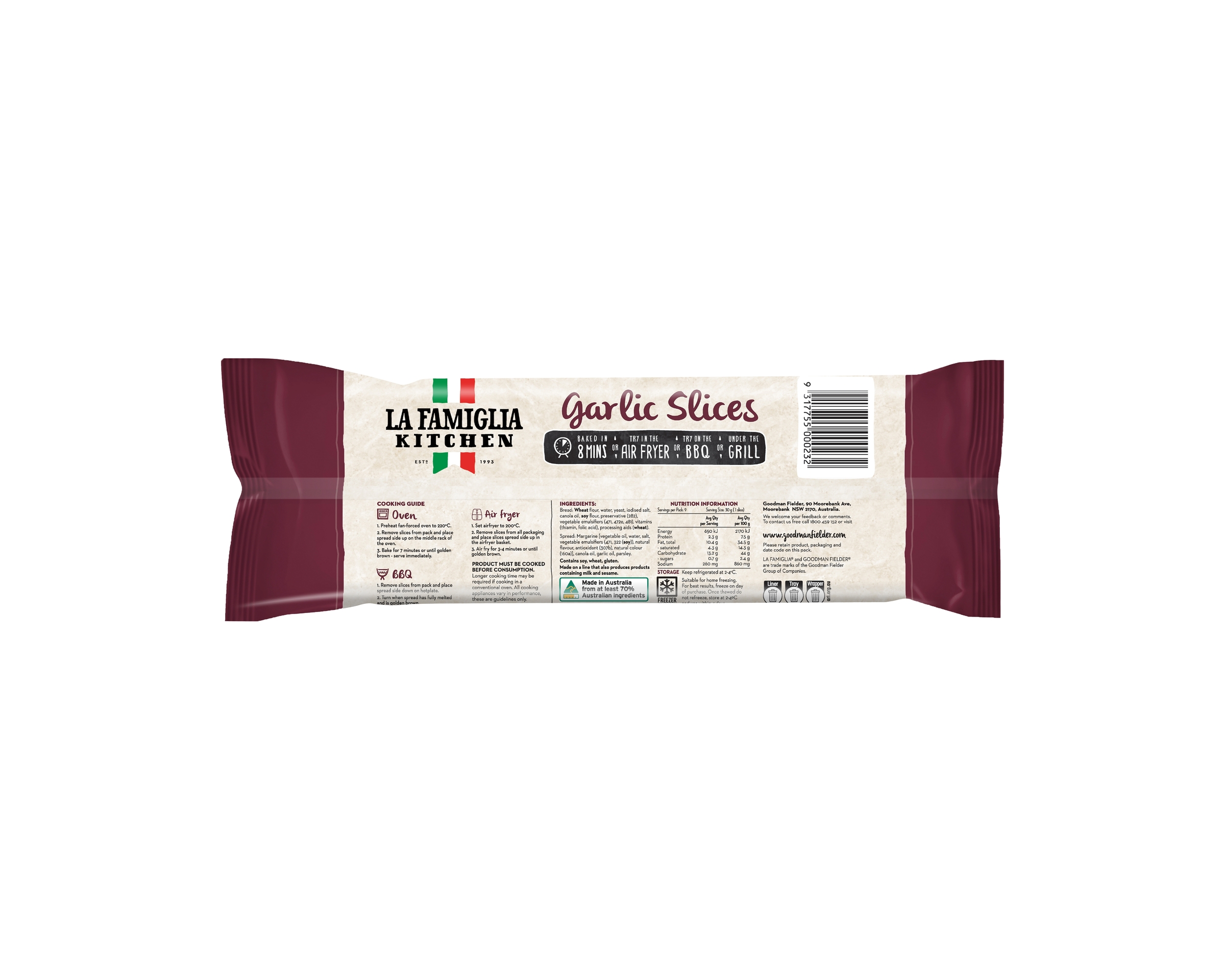 La Famiglia Kitchen Traditional Garlic Slices 9 Pack 270g