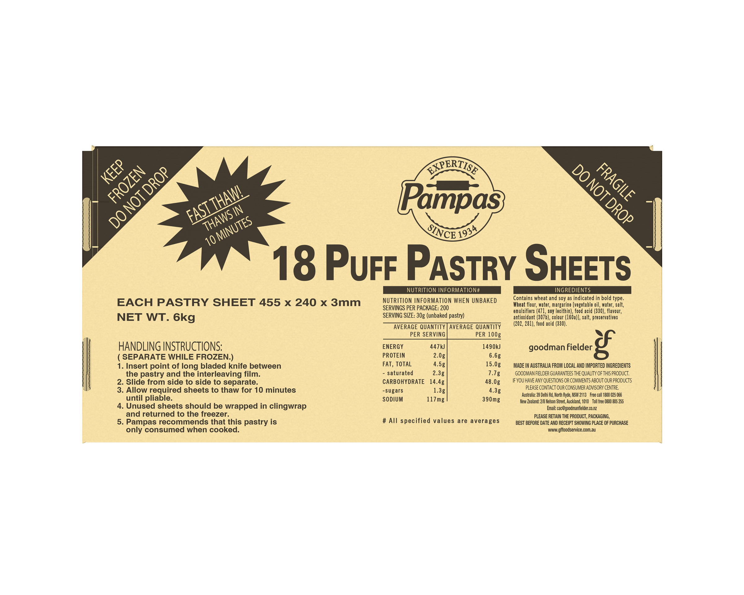 Pampas 18 Puff Pastry Sheets
