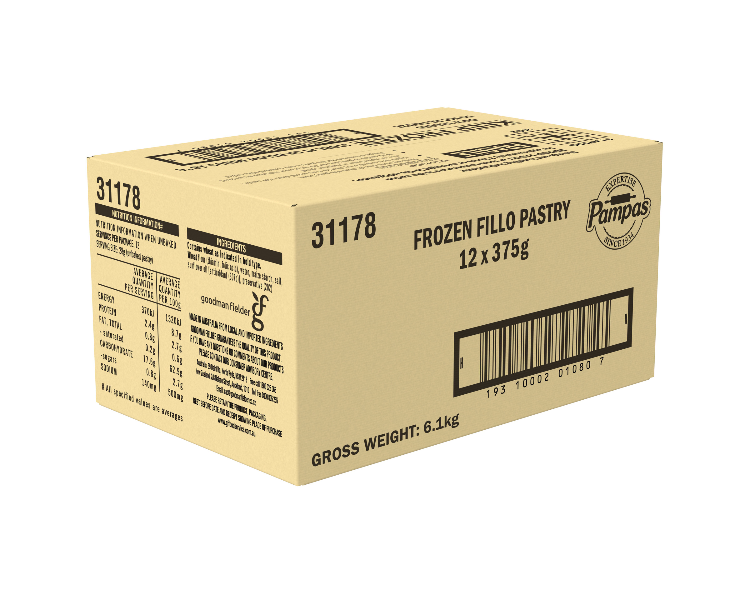Pampas Frozen Fillo Pastry 12 x 375g