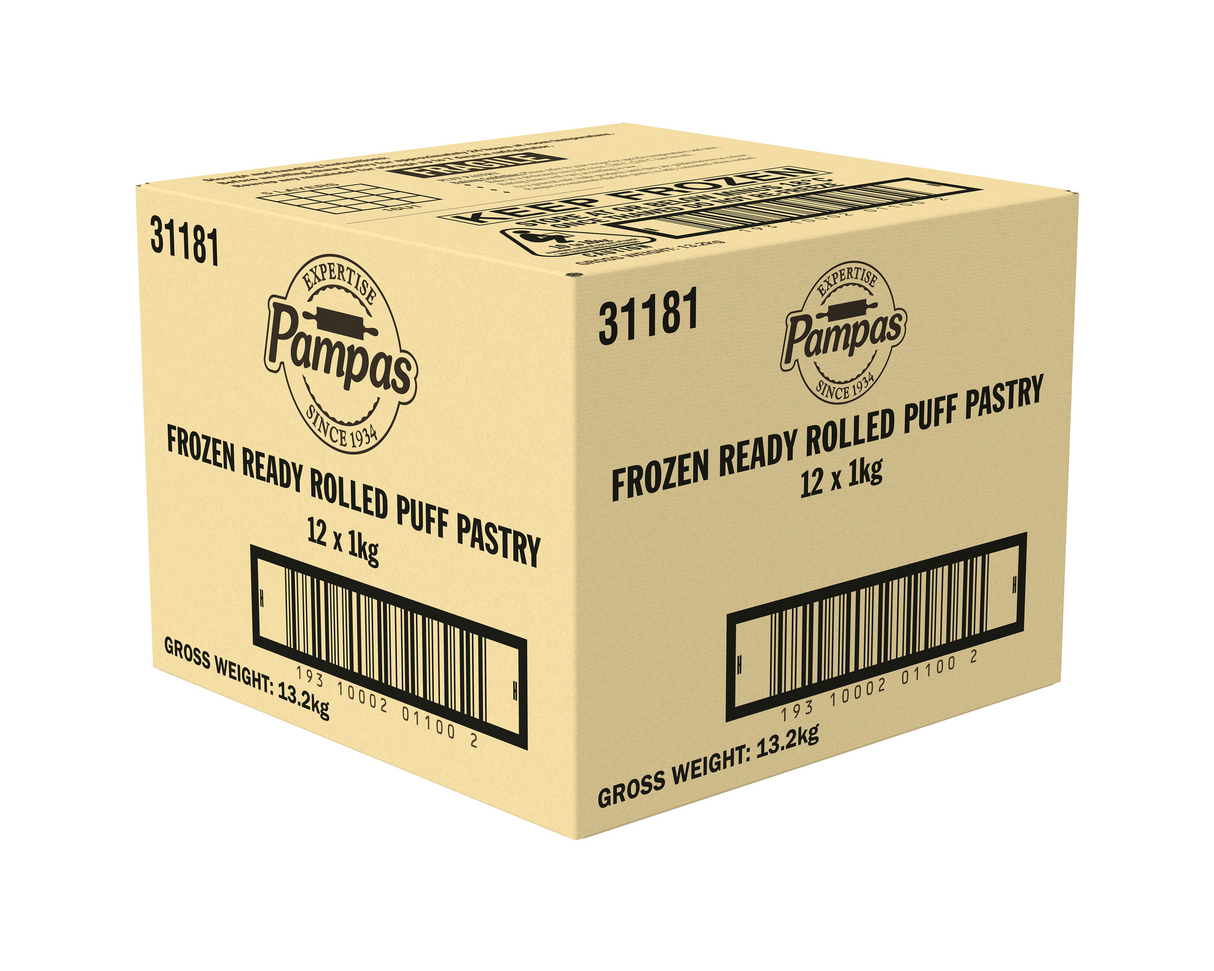 Pampas Frozen Ready Rolled Puff Pastry 12 x 1kg