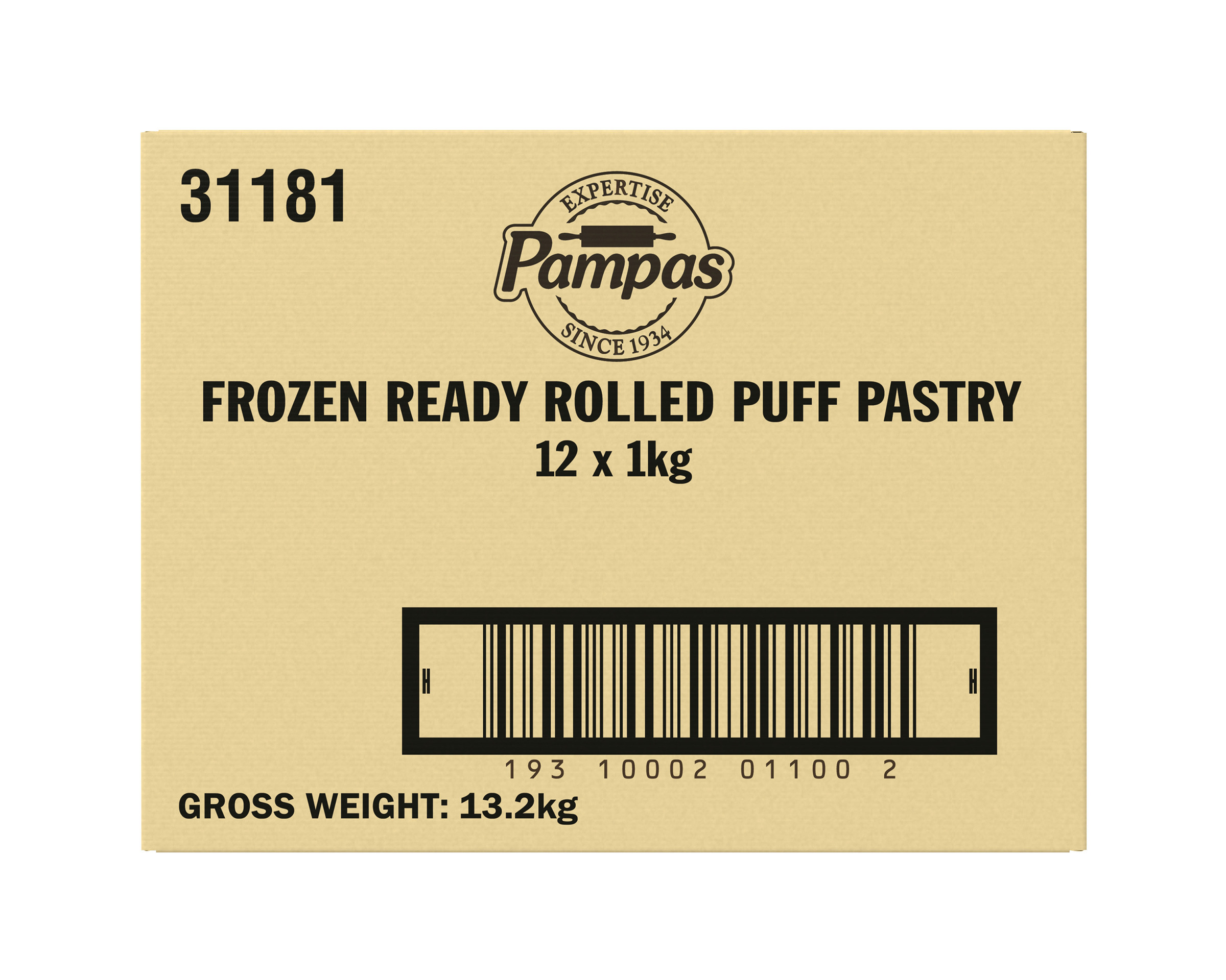 Pampas Frozen Ready Rolled Puff Pastry 12 x 1kg
