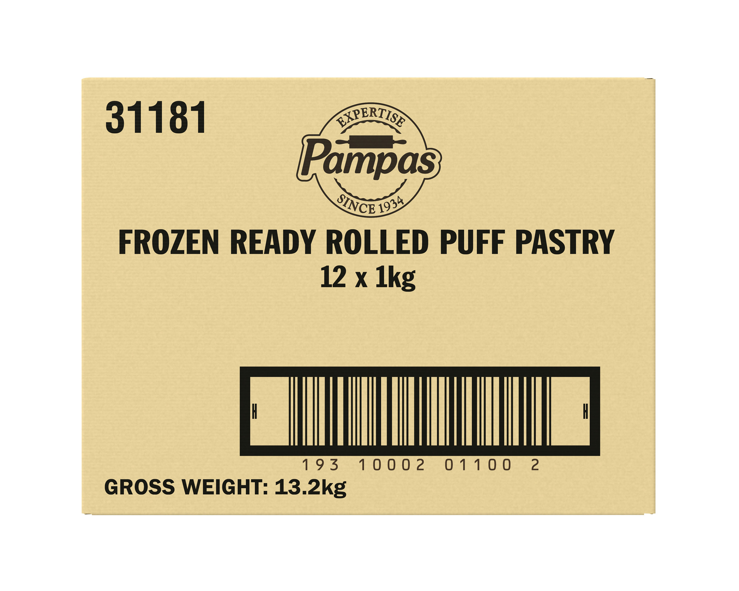 Pampas Frozen Ready Rolled Puff Pastry 12 x 1kg