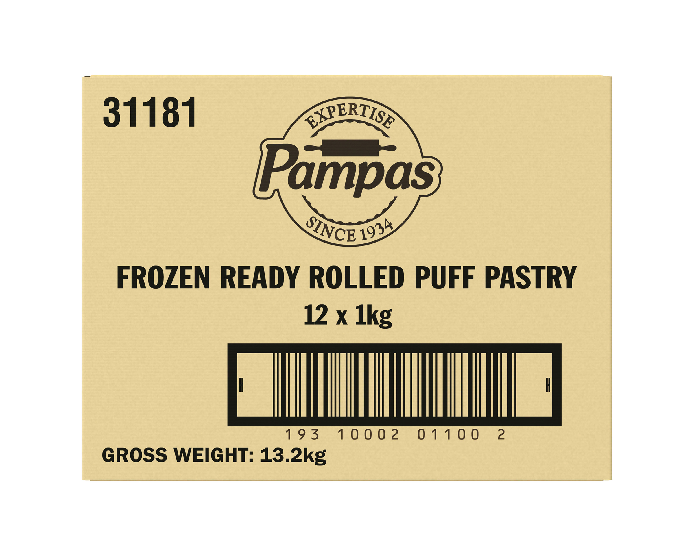 Pampas Frozen Ready Rolled Puff Pastry 12 x 1kg