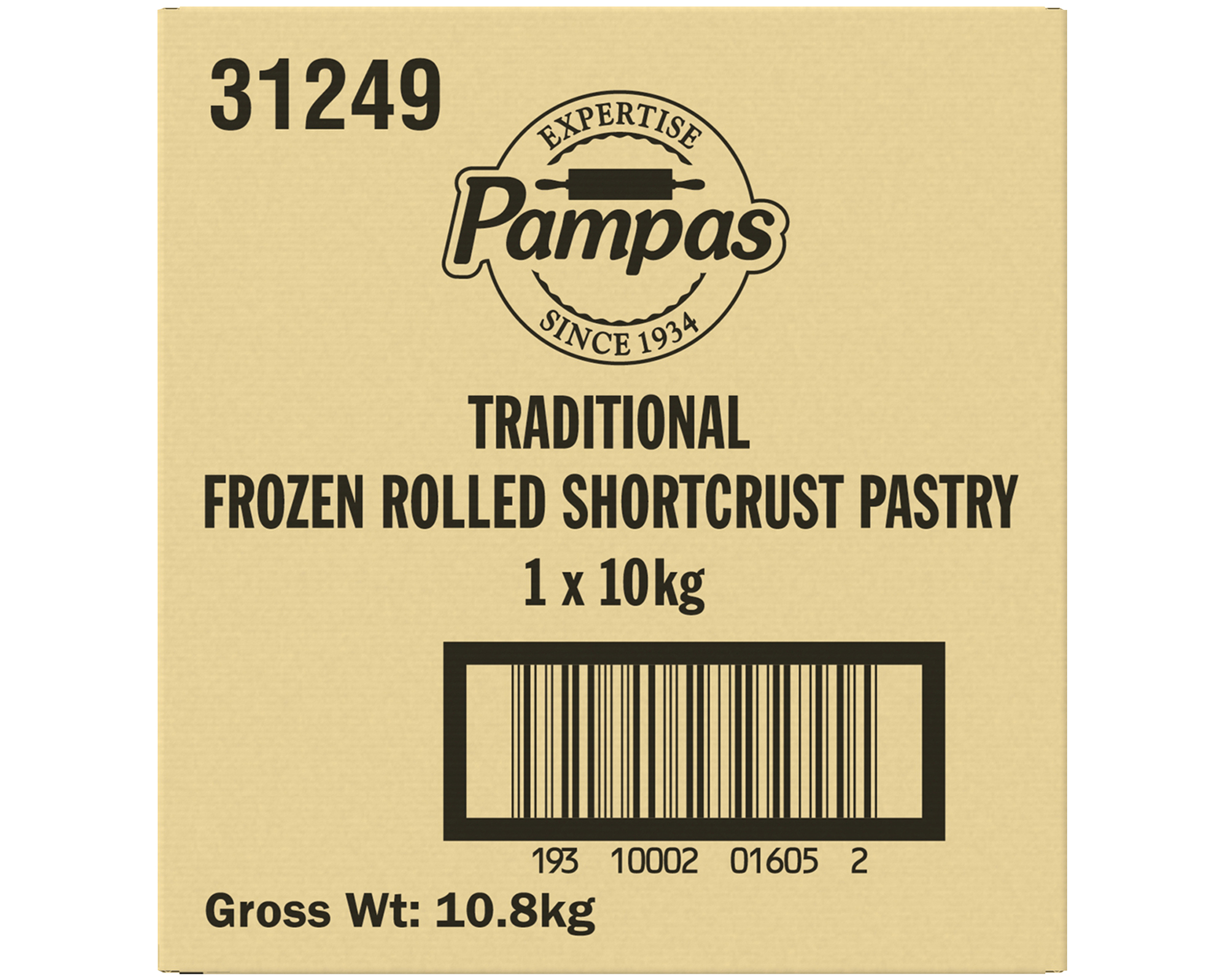 Pampas Traditional Frozen Rolled Shortcrust Pastry 10kg