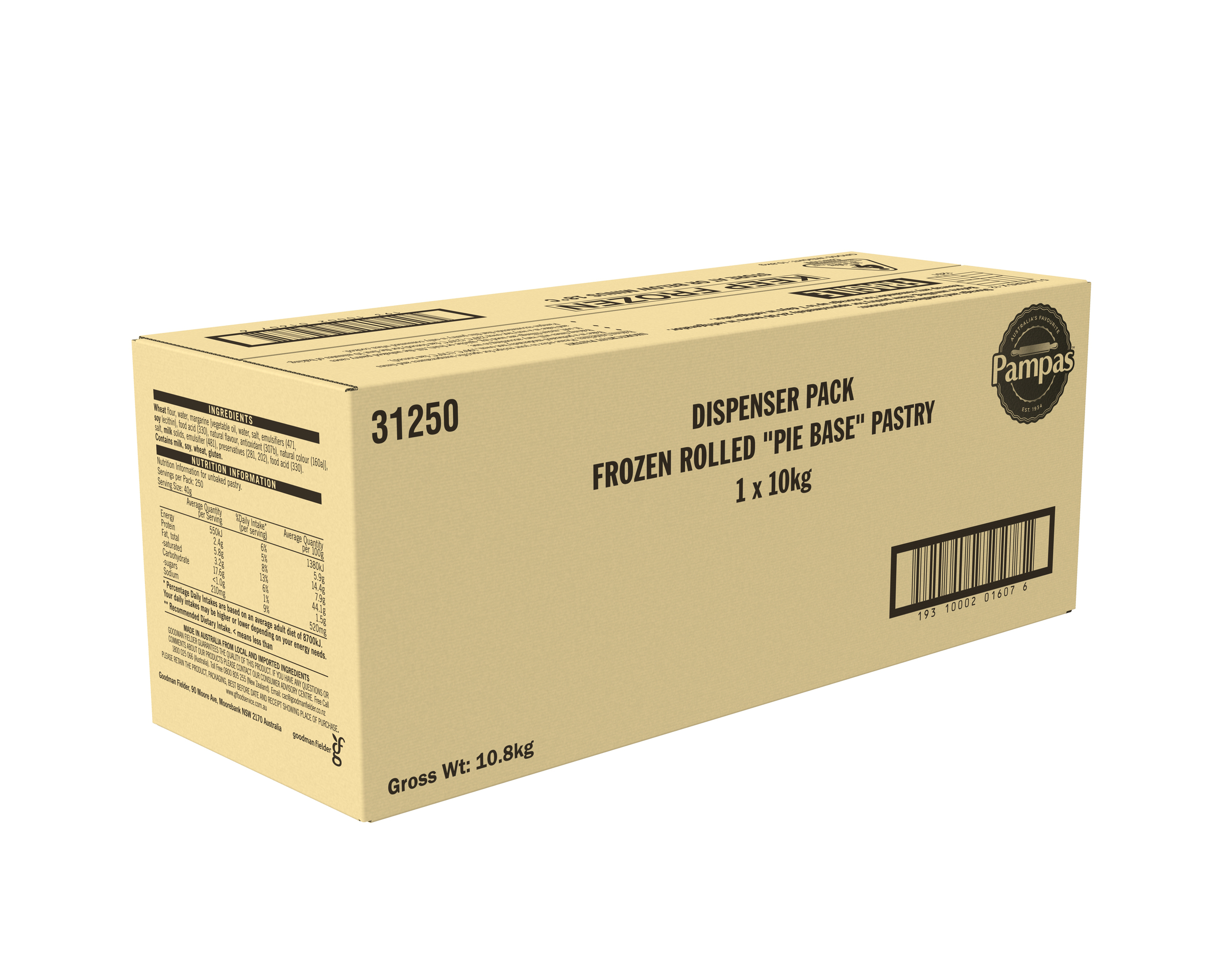 Pampas Frozen Rolled “Pie Base” Pastry 10kg