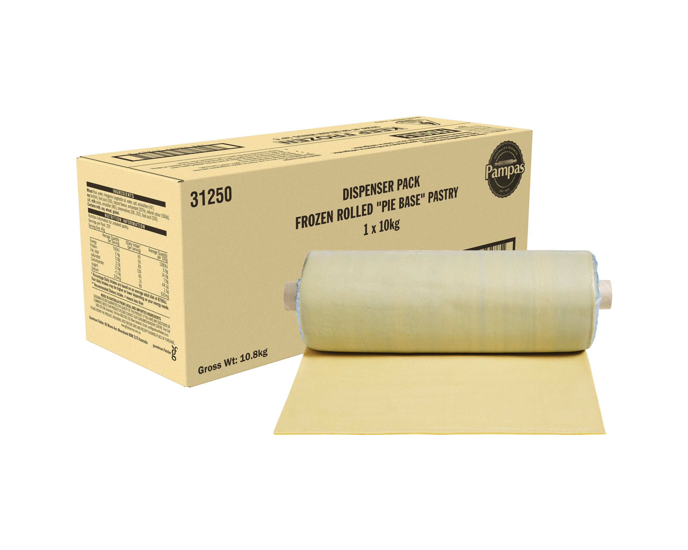Pampas Frozen Rolled “Pie Base” Pastry 10kg