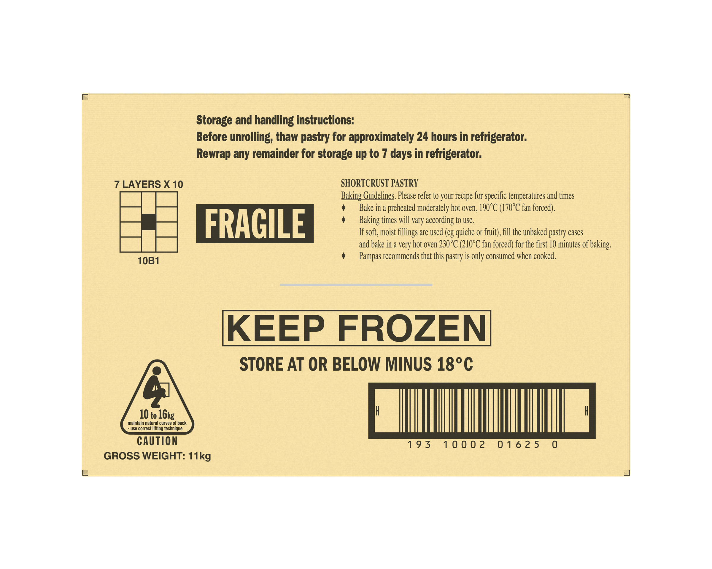 Pampas Frozen Rolled Shortcrust Pastry 2 x 5kg