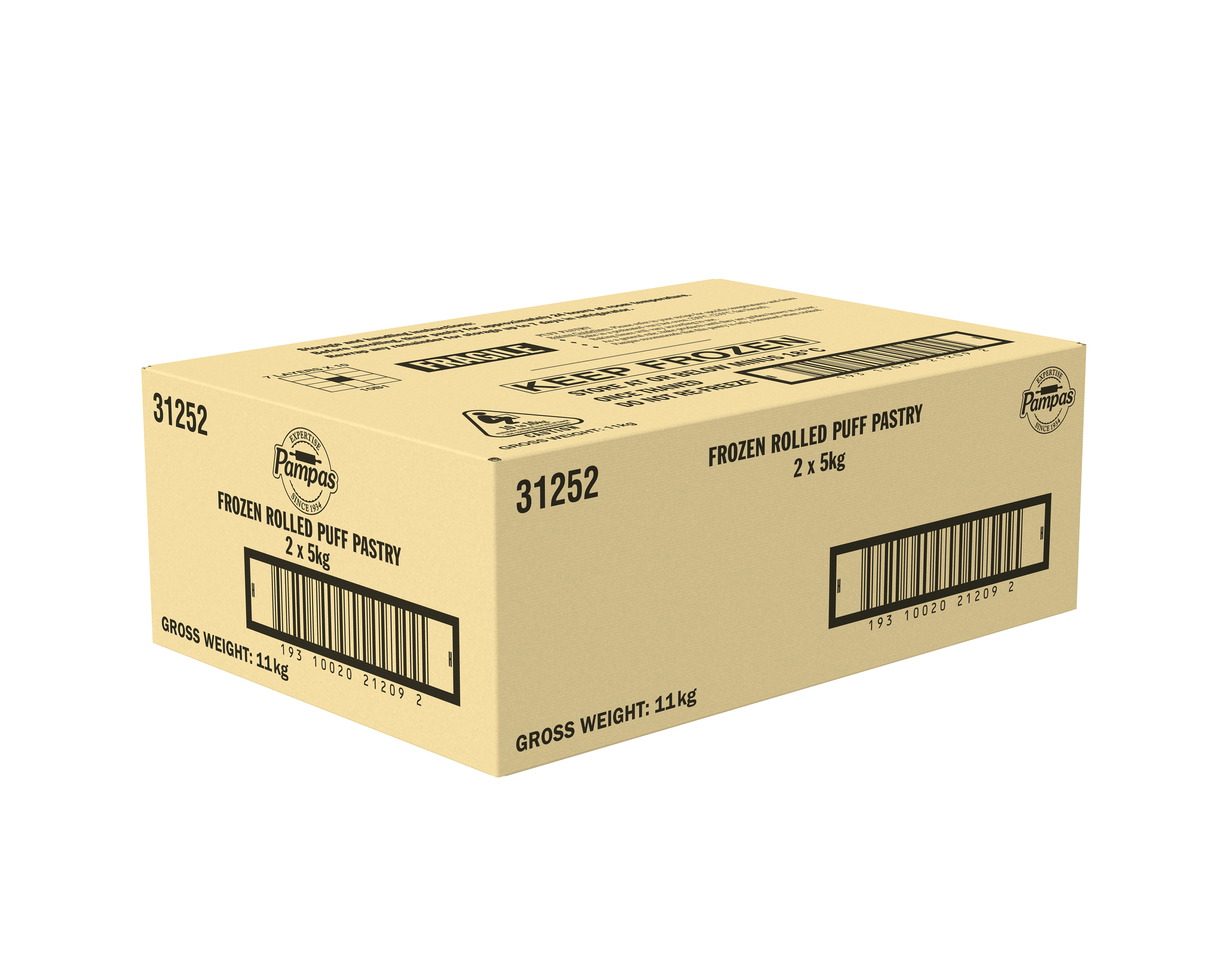 Pampas Frozen Rolled Puff Pastry 2 x 5kg