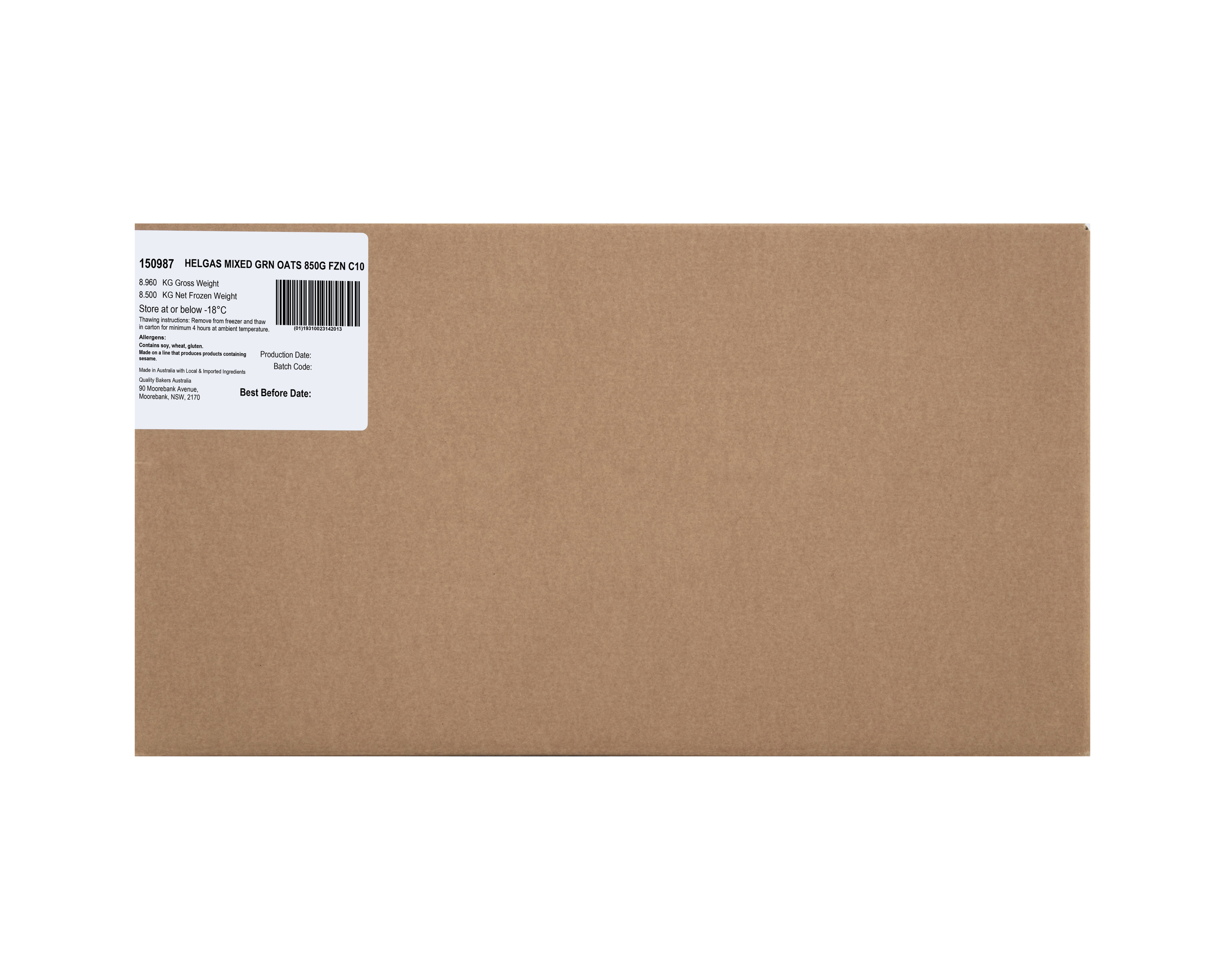 Helgas Loaf Mixed Grain Oats Frozen 8.5 kg