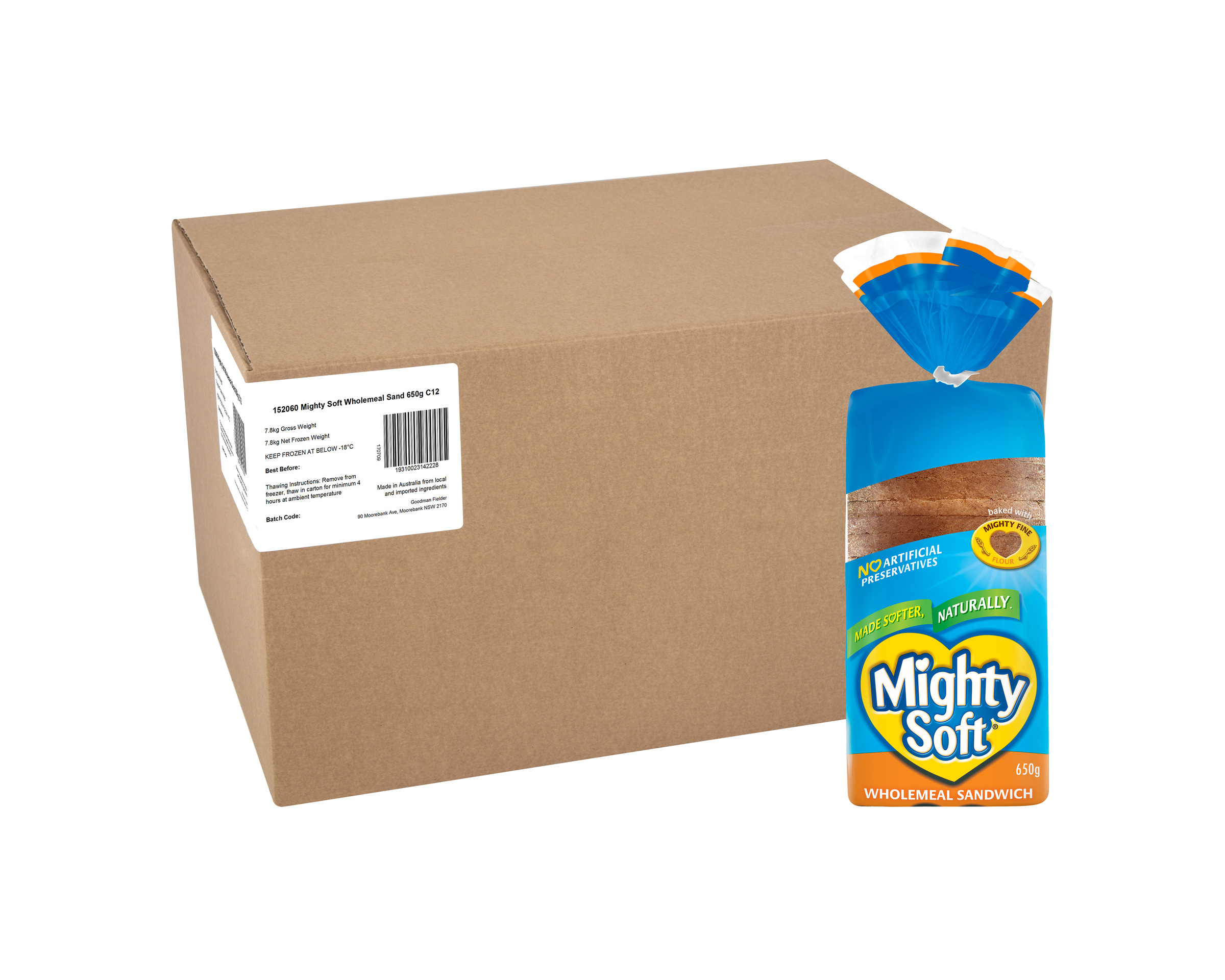 Mighty Soft Frozen Sandwich Wholemeal 650 g x 12 7.8 kg