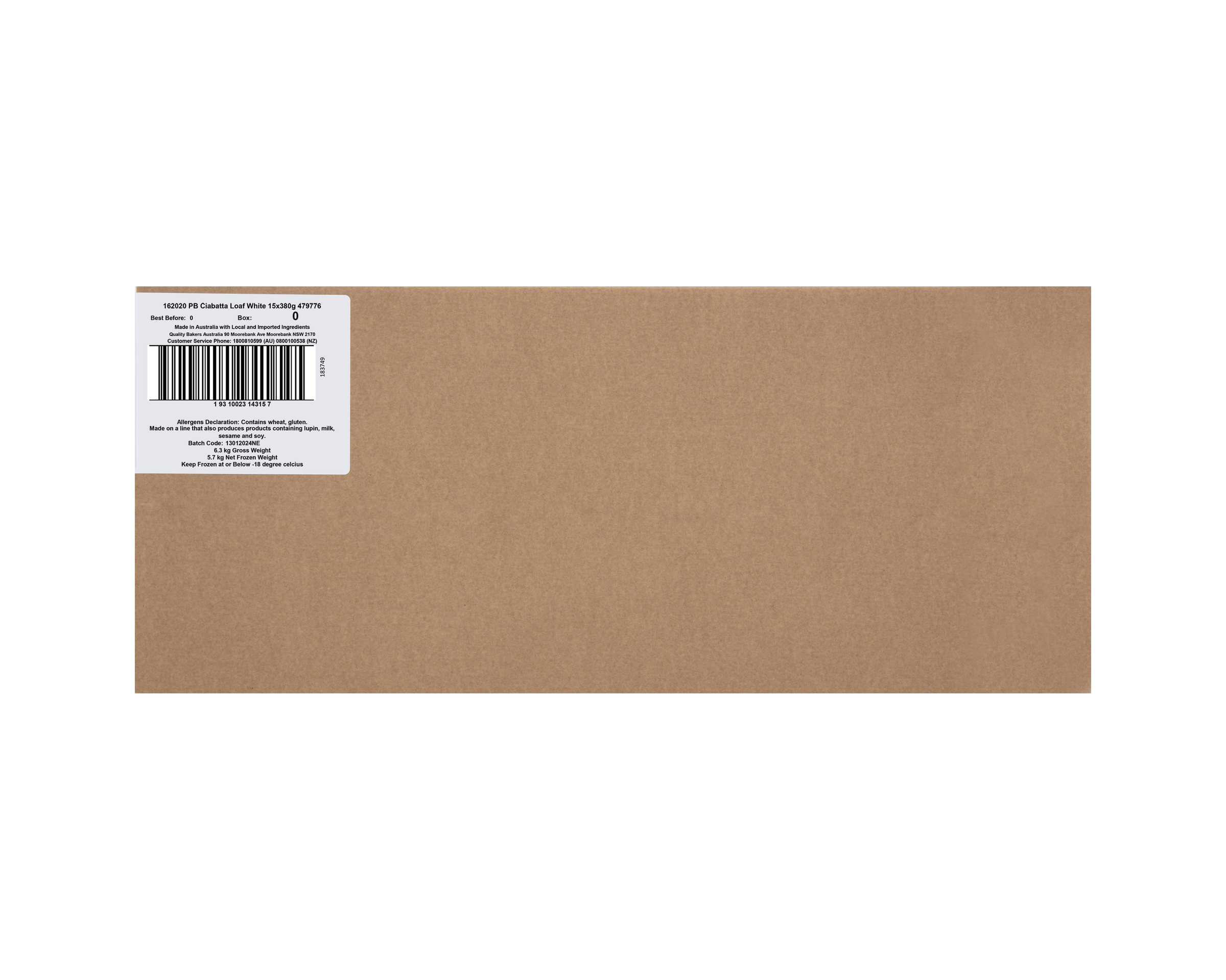 QBA Ciabatta White Loaf 15 x 380g