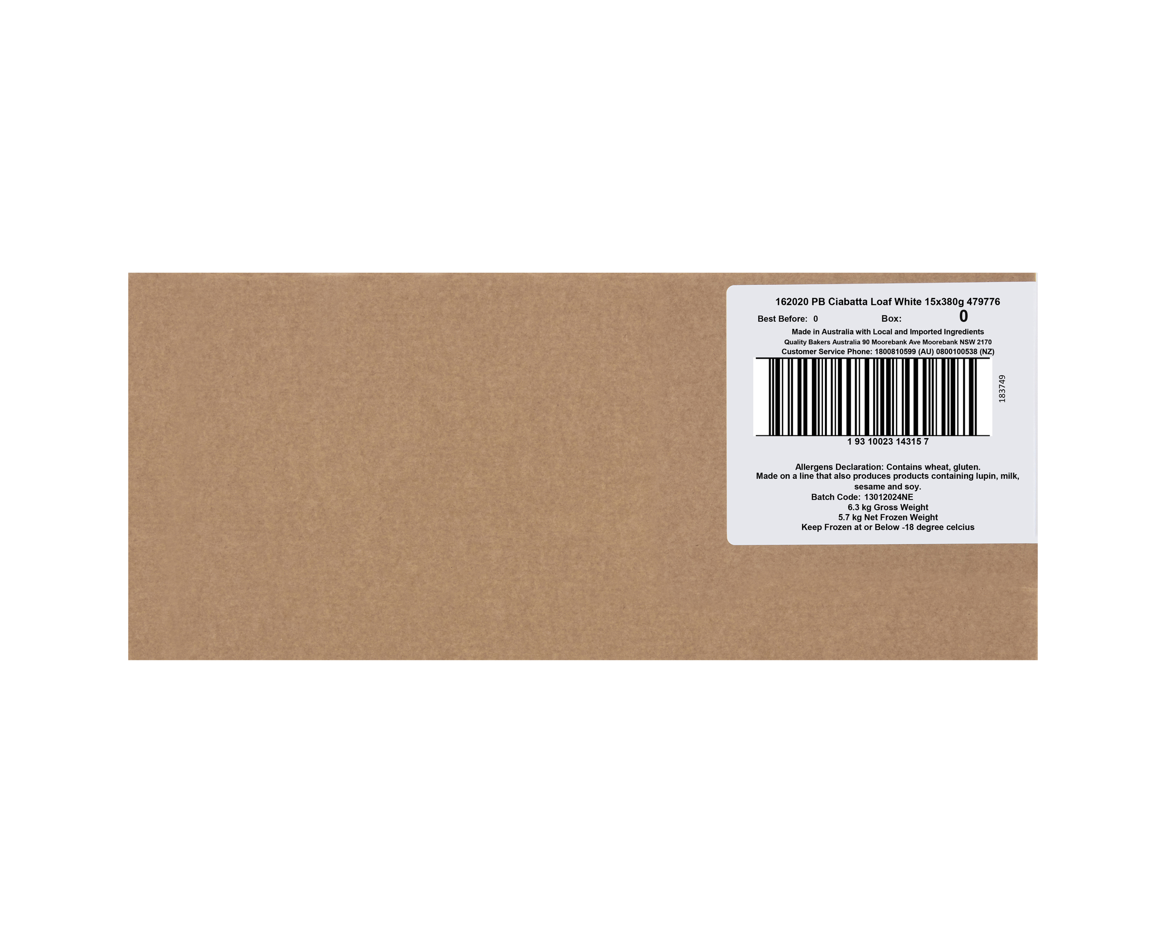 QBA Ciabatta White Loaf 15 x 380g