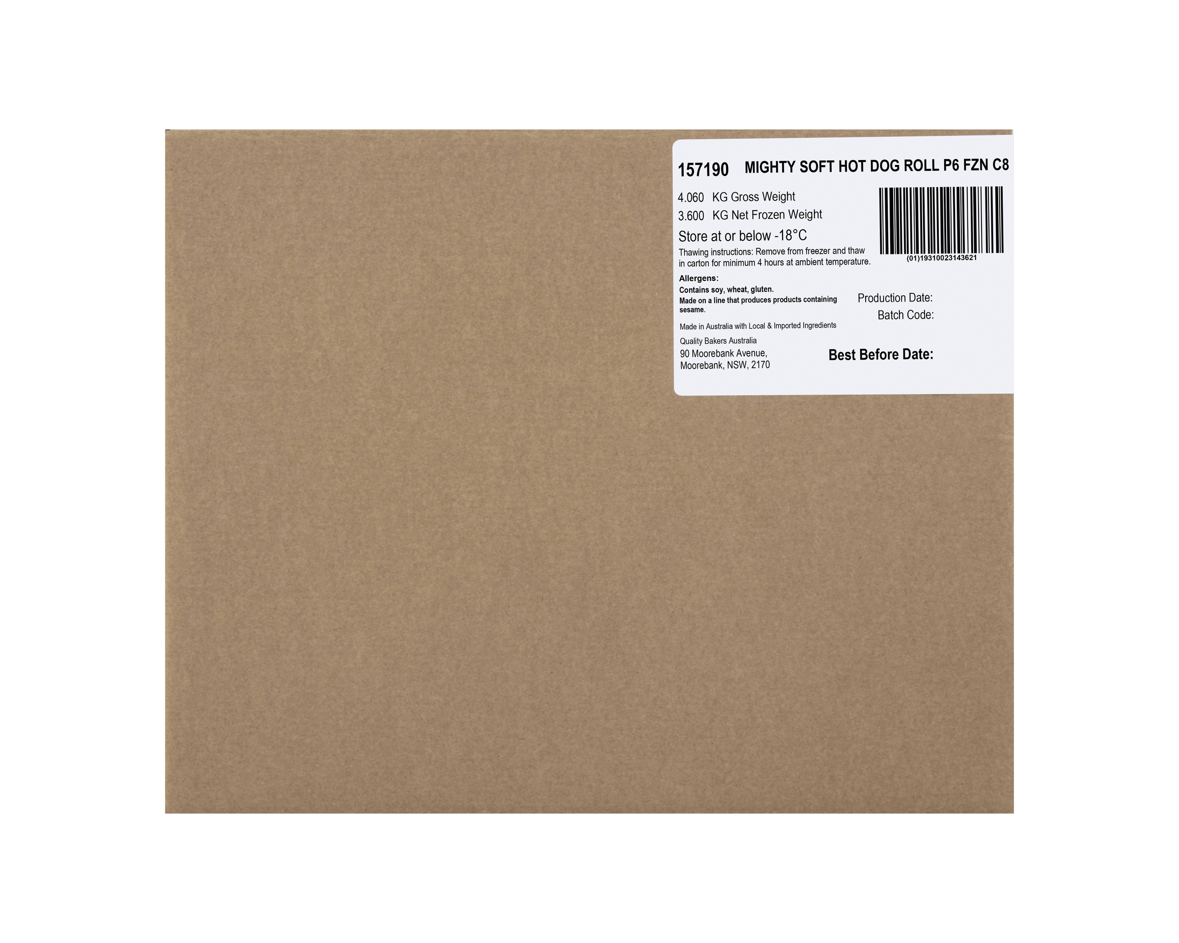Mighty Soft Hot Dog Rolls 8 x 6 Pack 3.6kg