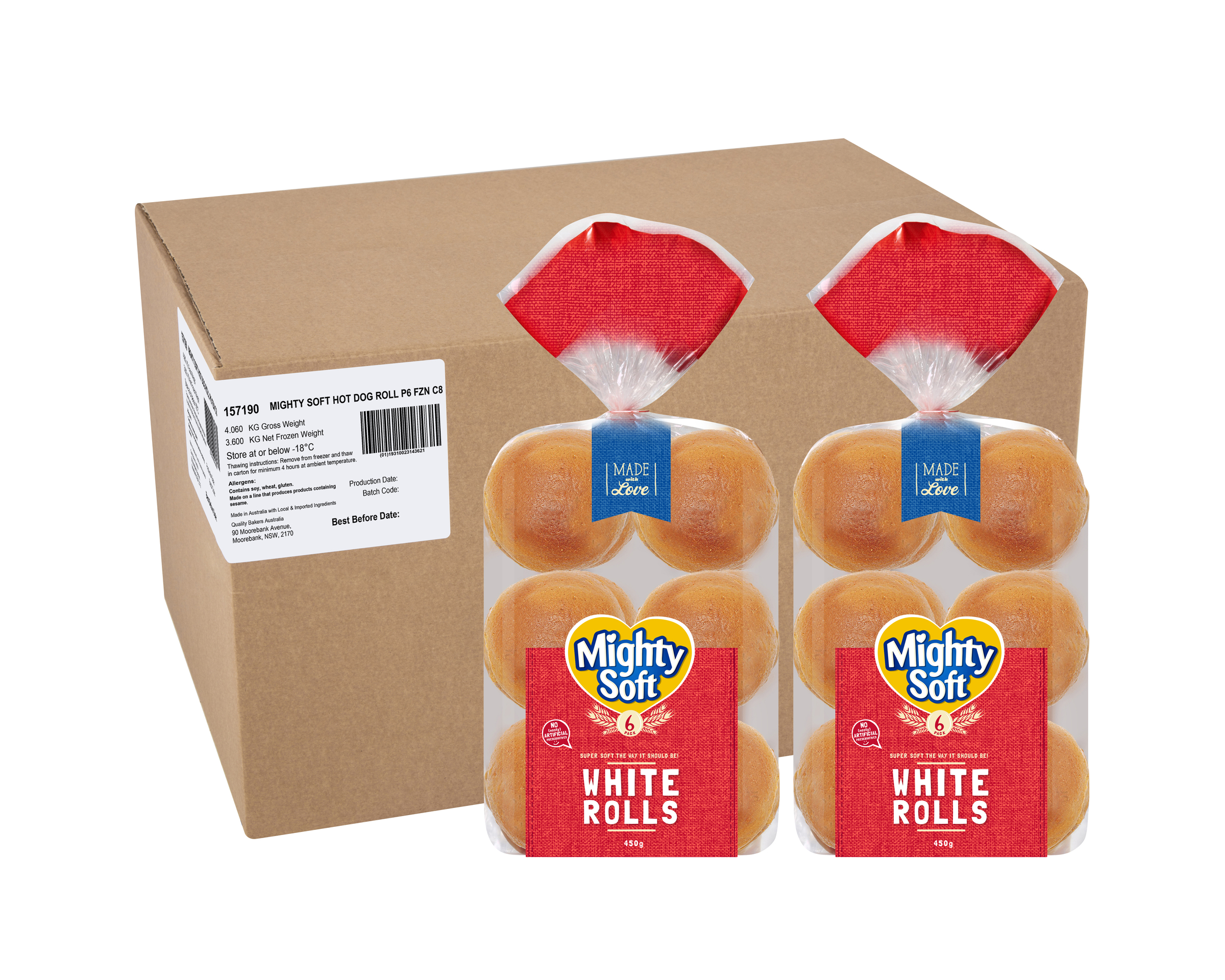 Mighty Soft Hot Dog Rolls 8 x 6 Pack 3.6kg