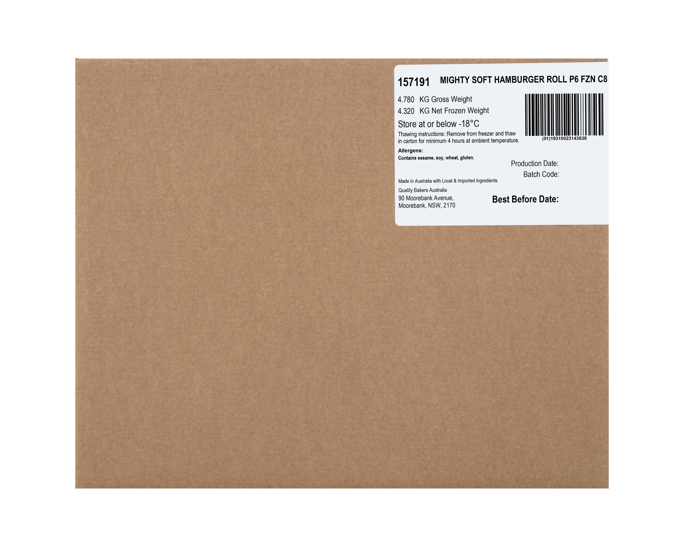 Mighty Soft 6 Hamburger Rolls 8 Packs 4.32kg