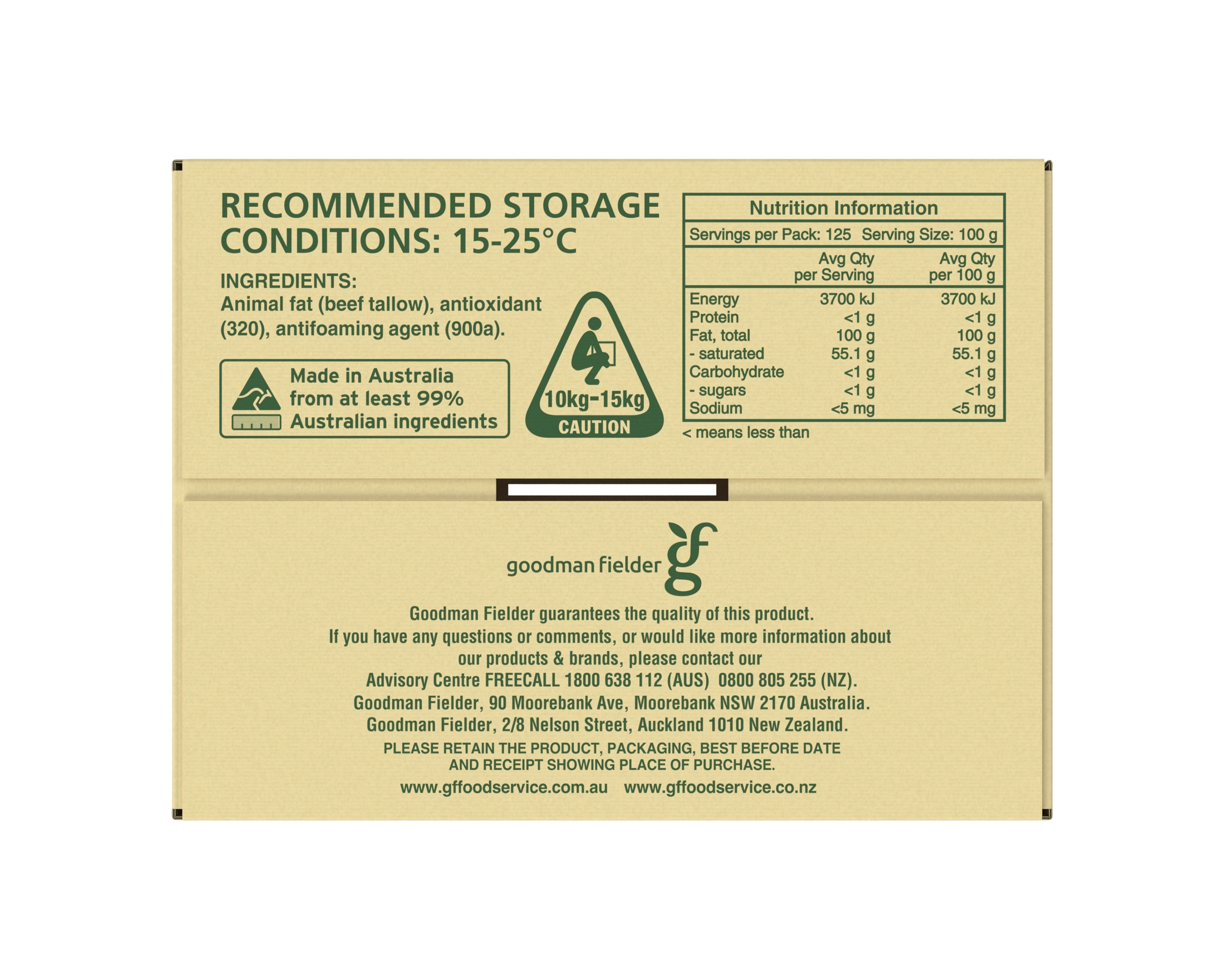 Fryall Australian Beef Tallow Shortening 12.5kg