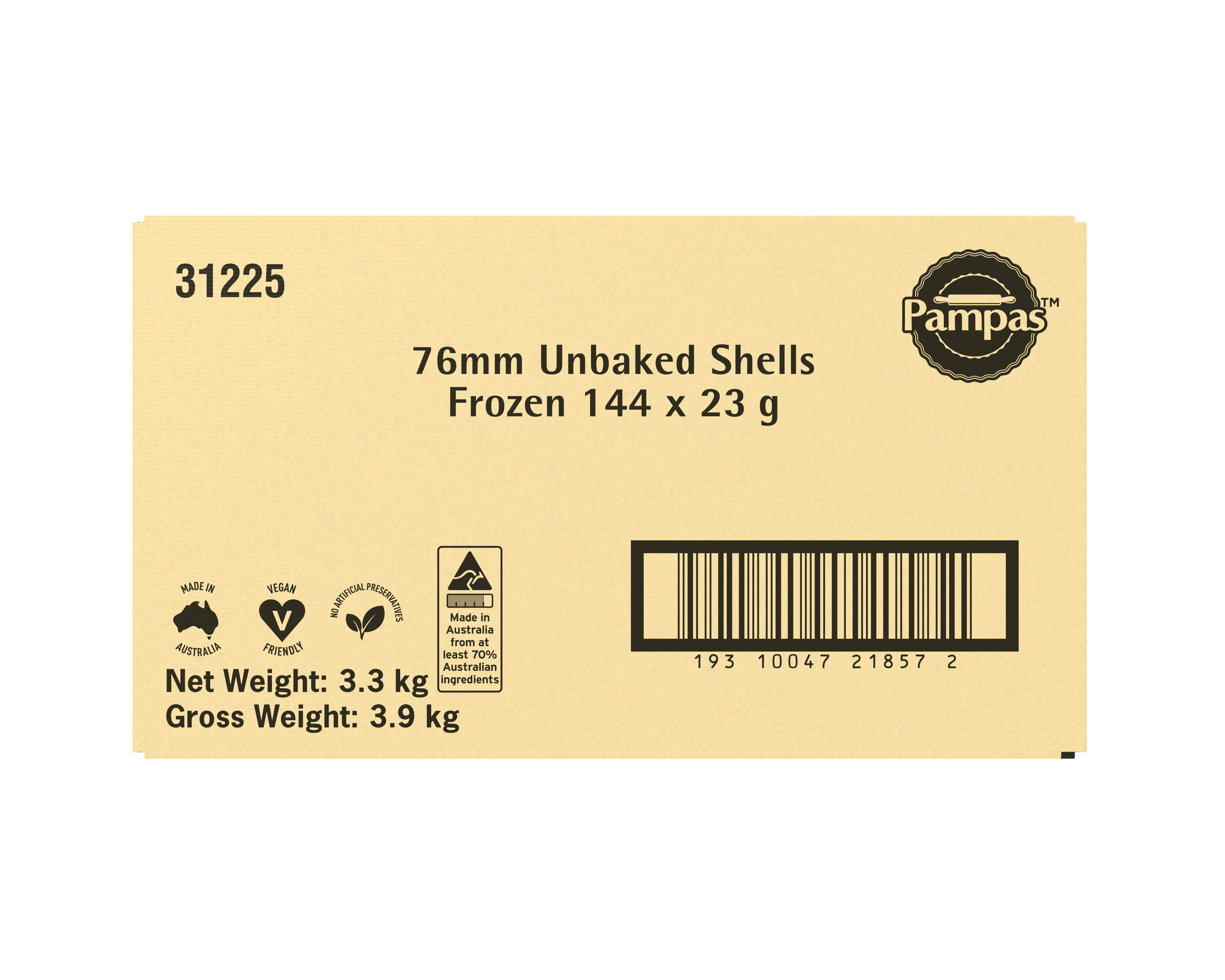 Pampas Unbaked Shells Frozen 144 x 23g