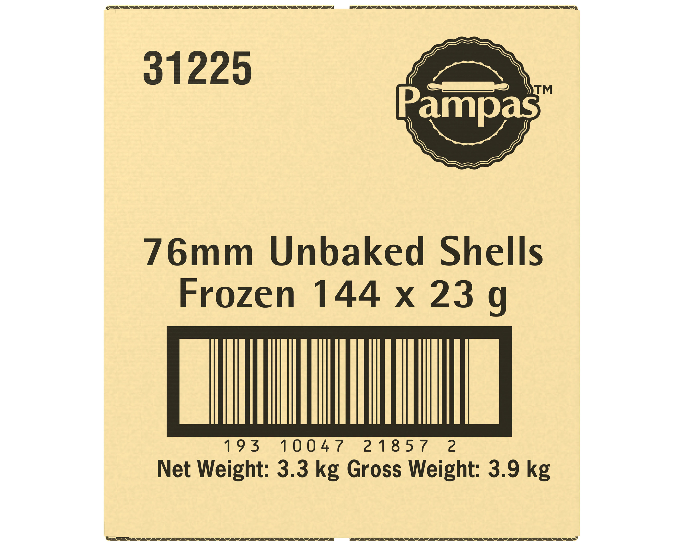 Pampas Unbaked Shells Frozen 144 x 23g