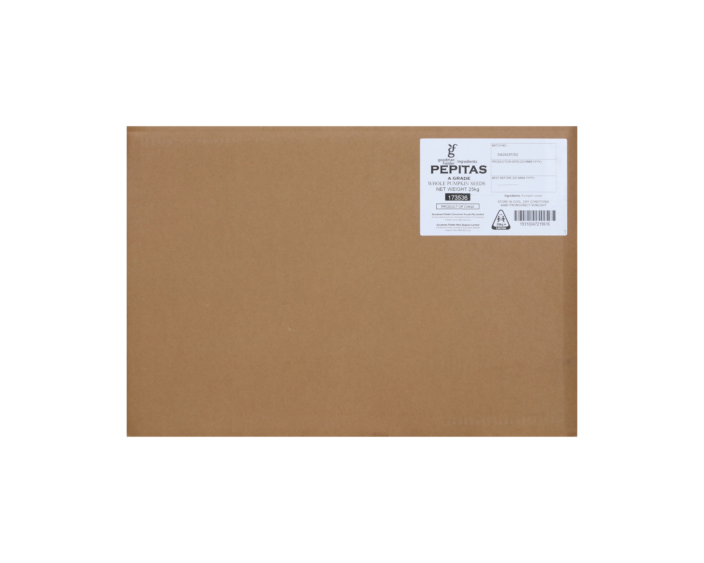 Goodman Fielder Ingredients A Grade Whole Pumpkin Seeds 2 x 12.5kg