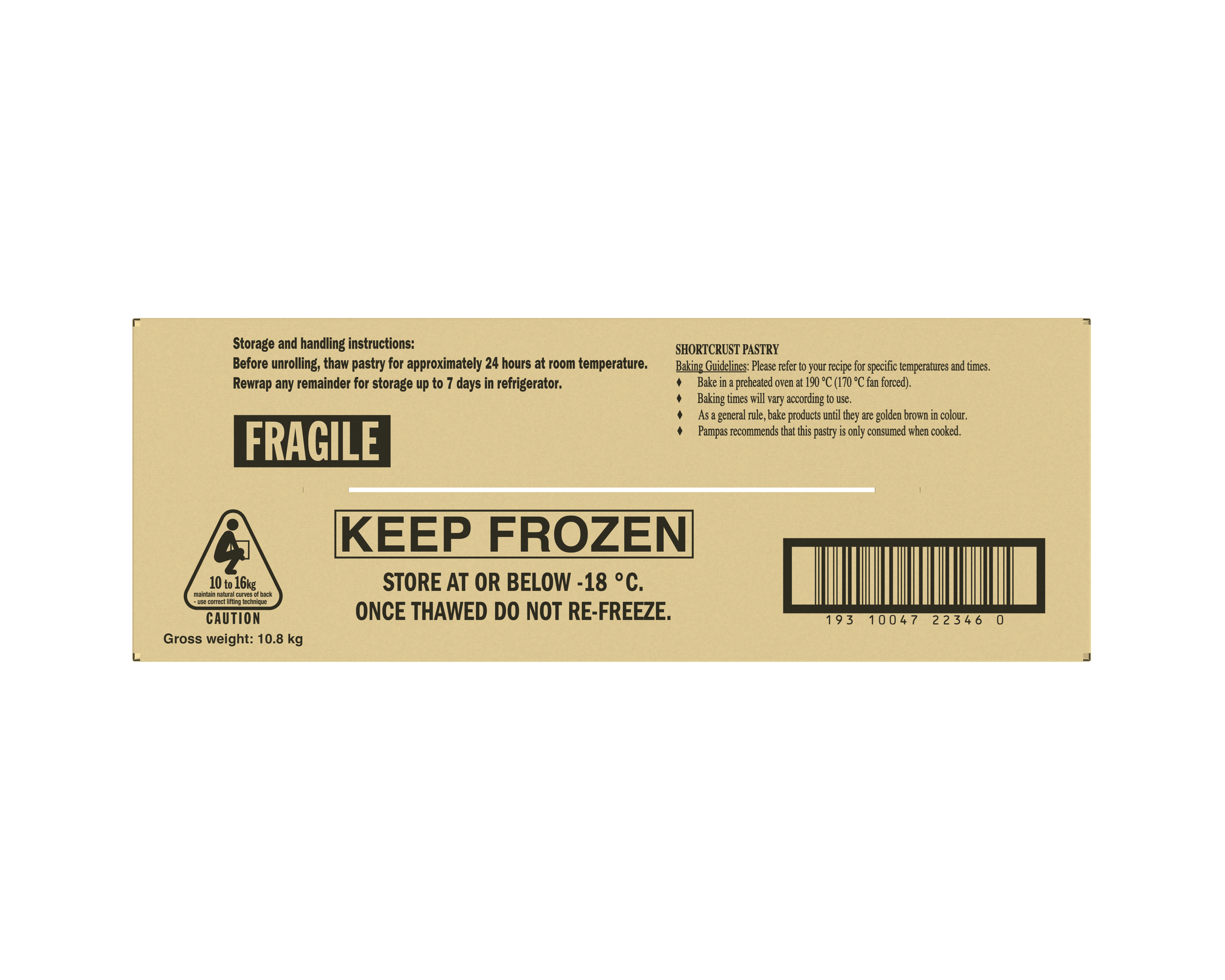 Pampas Frozen Rolled Shortcrust Pastry 10kg