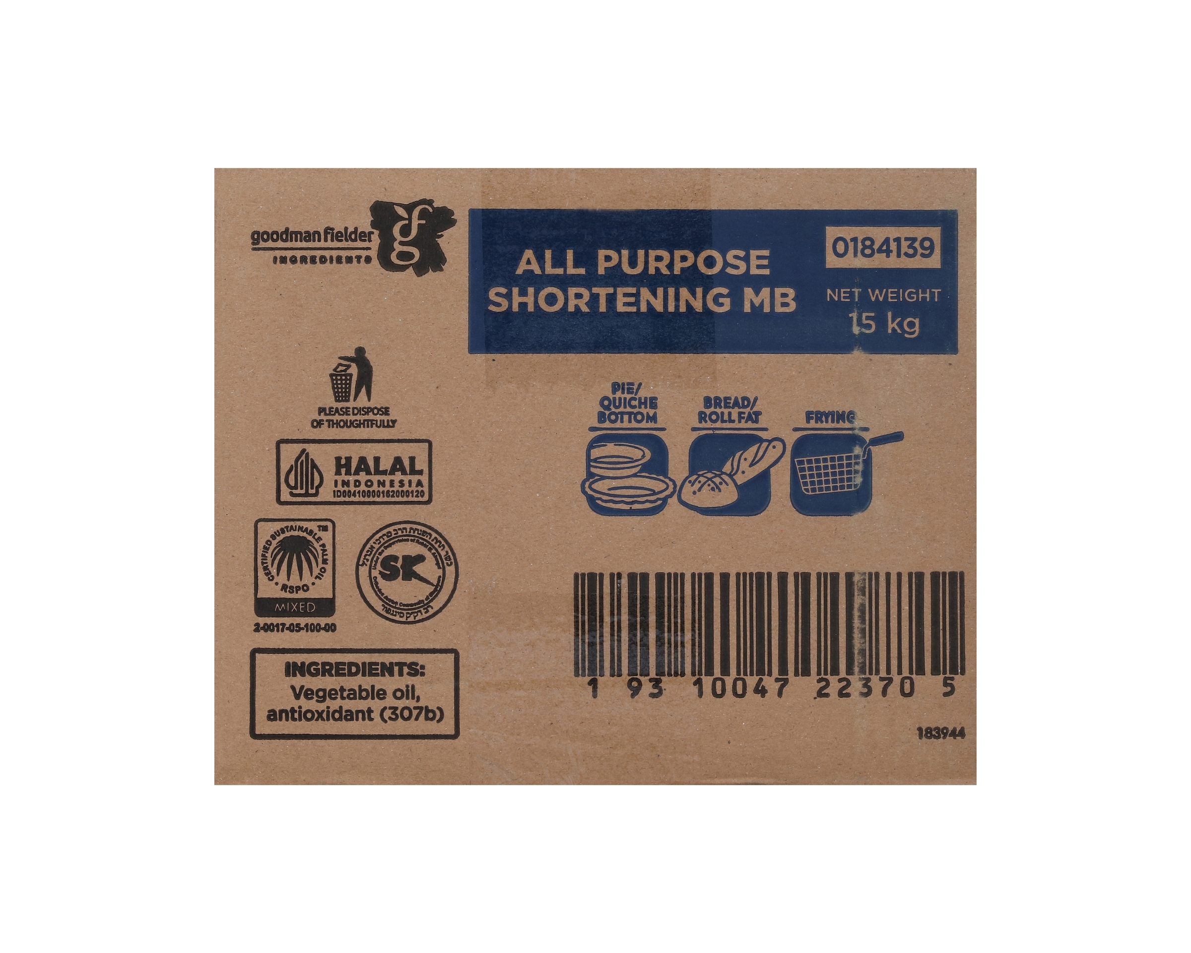 Goodman Fielder Ingredients All Purpose Shortening Medium 15kg
