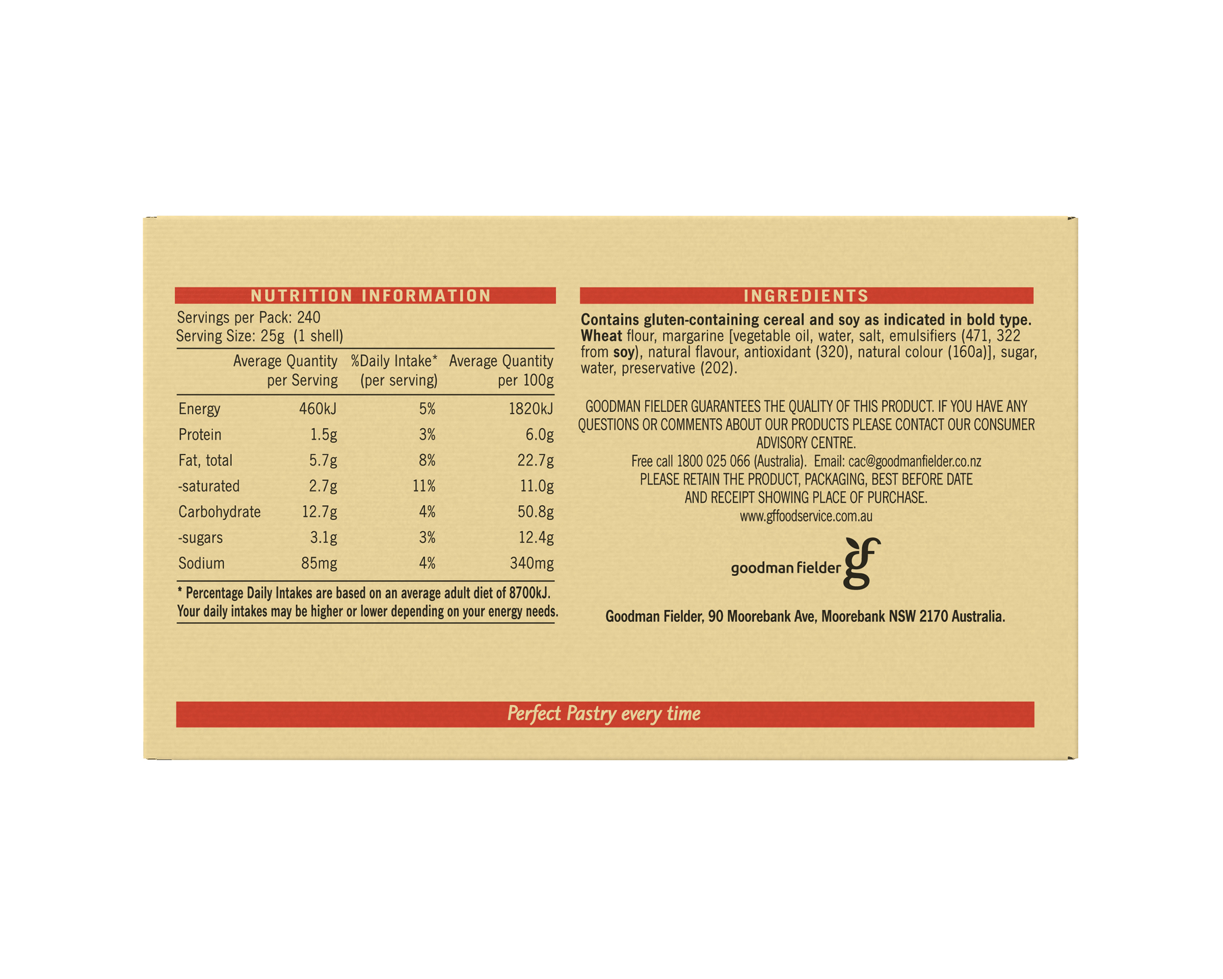Pampas Unbaked Shells Frozen 240 x 25g