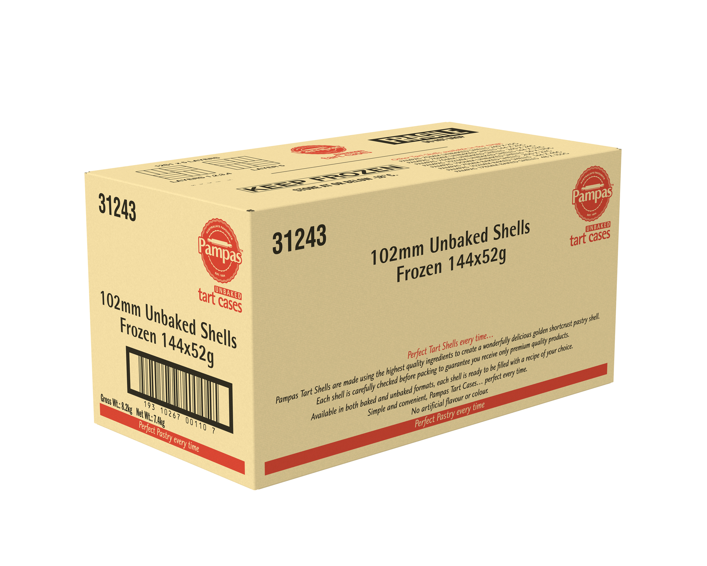 Pampas Unbaked Shells Frozen 144 x 52g