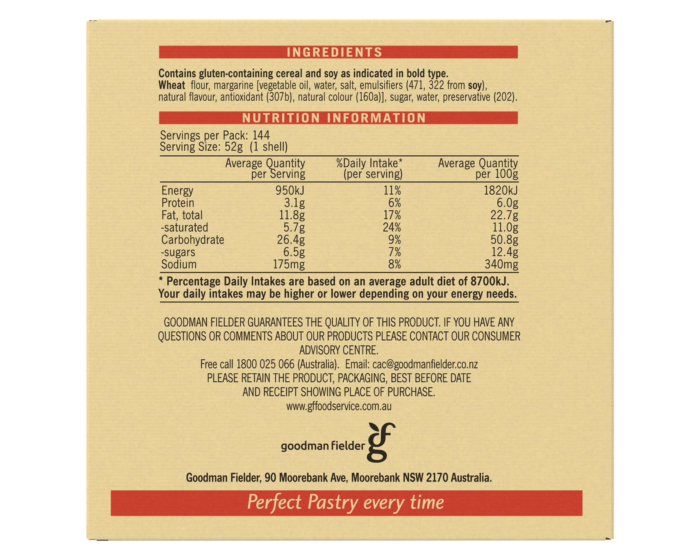 Pampas Unbaked Shells Frozen 144 x 52g