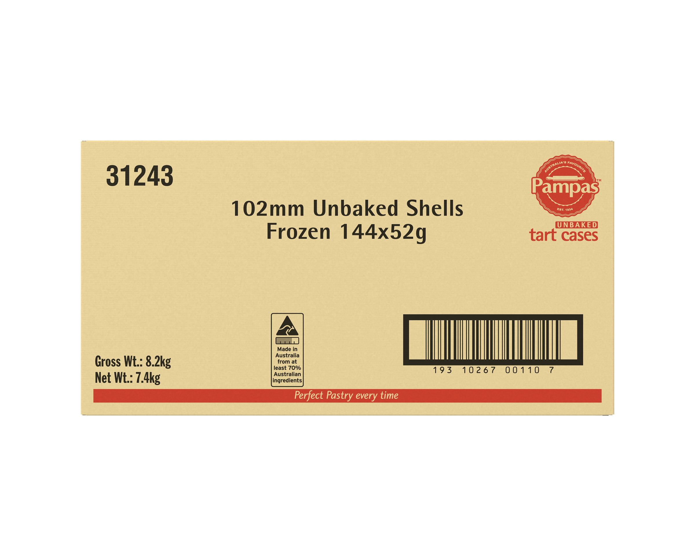 Pampas Unbaked Shells Frozen 144 x 52g