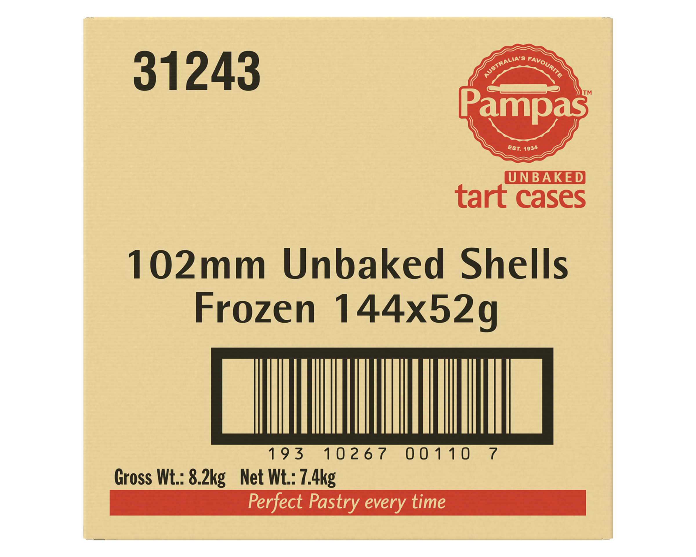 Pampas Unbaked Shells Frozen 144 x 52g