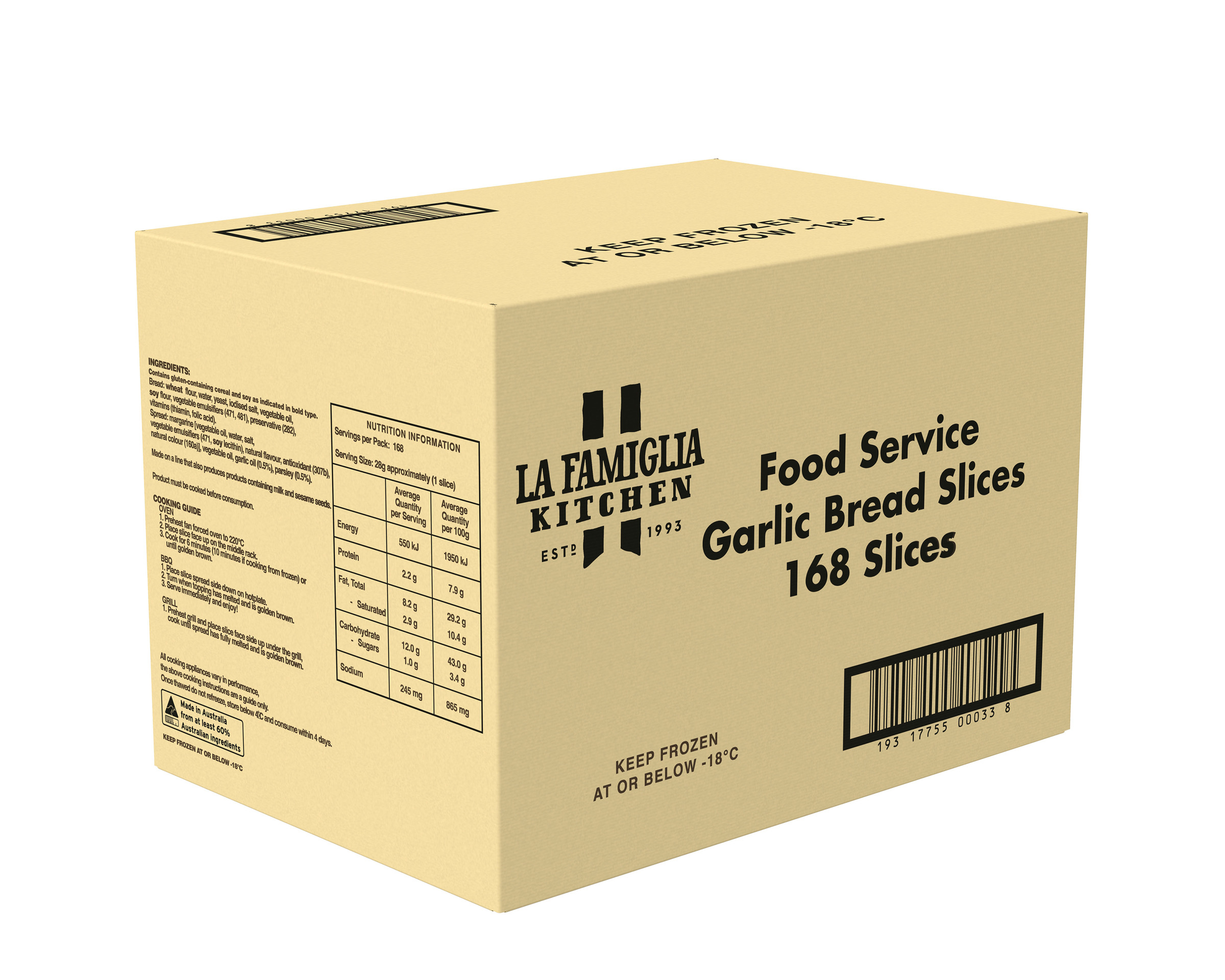 La Famiglia Food Service Bread Garlic Slices 168P 7.224 kg