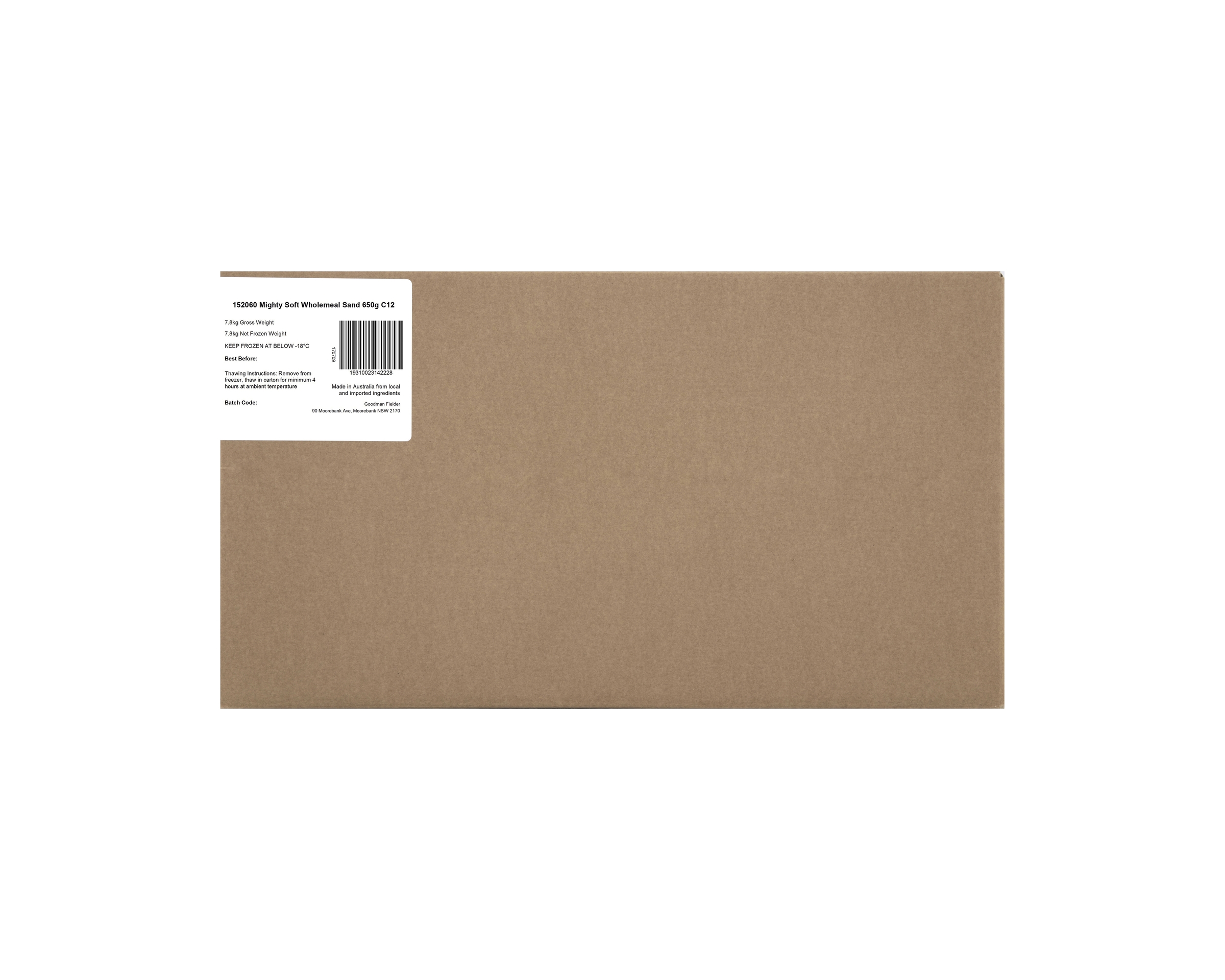 Mighty Soft Frozen Sandwich Wholemeal 650 g x 12 7.8 kg