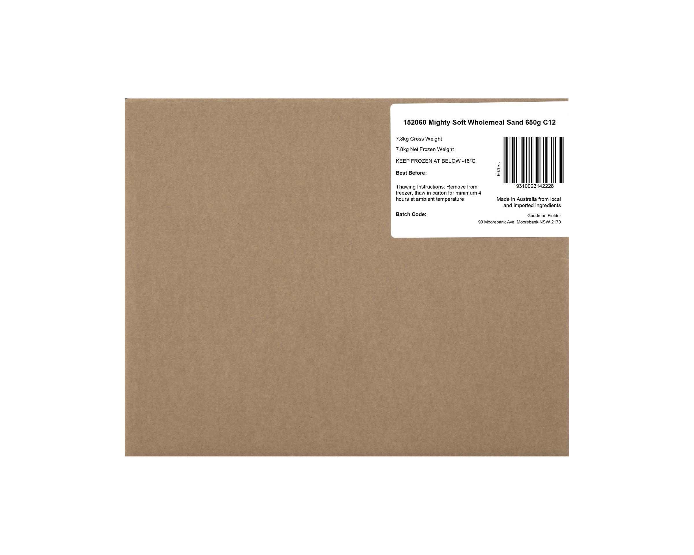 Mighty Soft Frozen Sandwich Wholemeal 650 g x 12 7.8 kg
