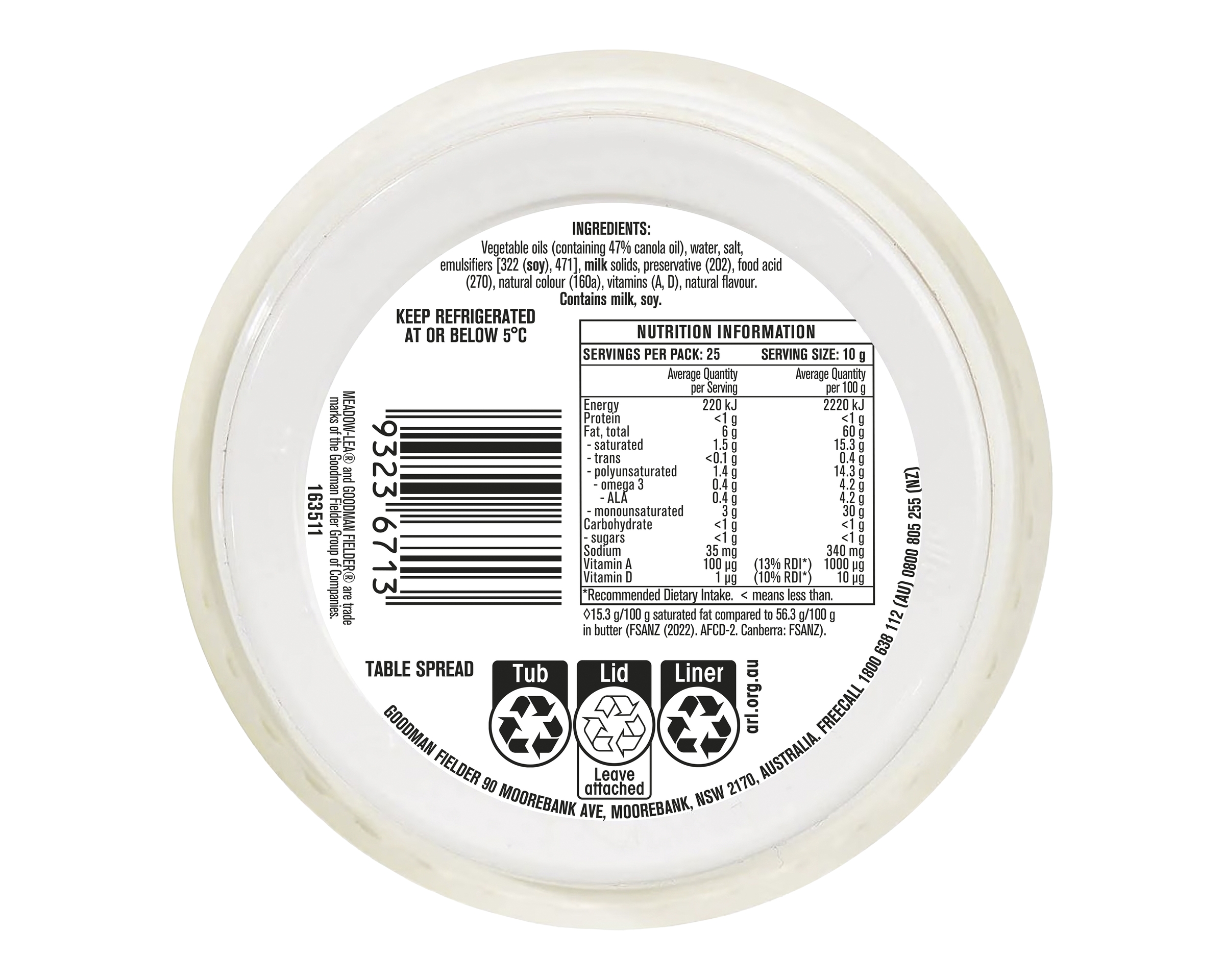 Meadow Lea Spread Cholestrol Free 250 g
