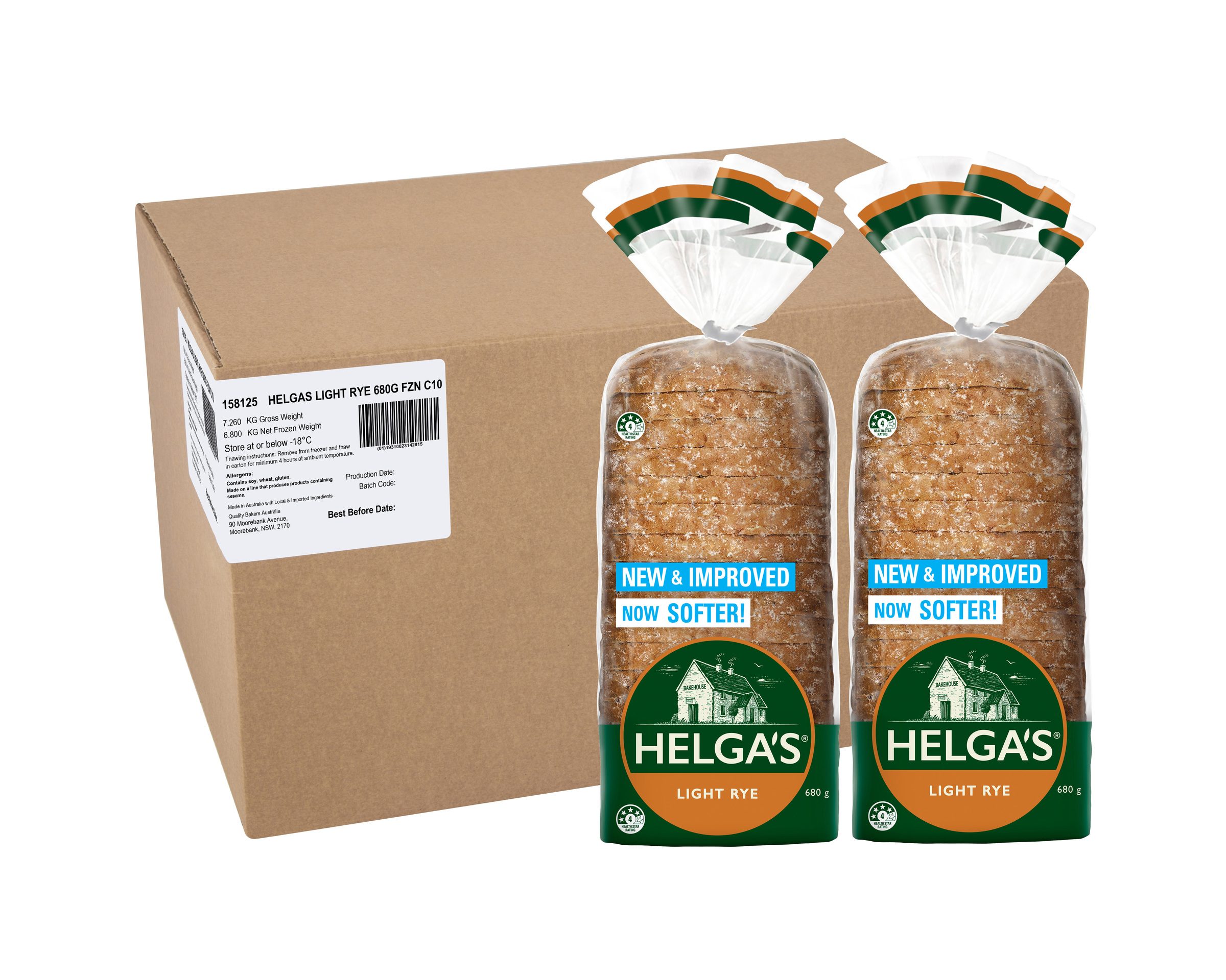Helgas Loaf Light Rye Frozen 6.8 kg